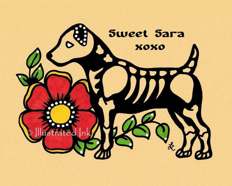 Day of the Dead Dog JACK RUSSELL TERRIER Dia de los Muertos Art Print - Customizable