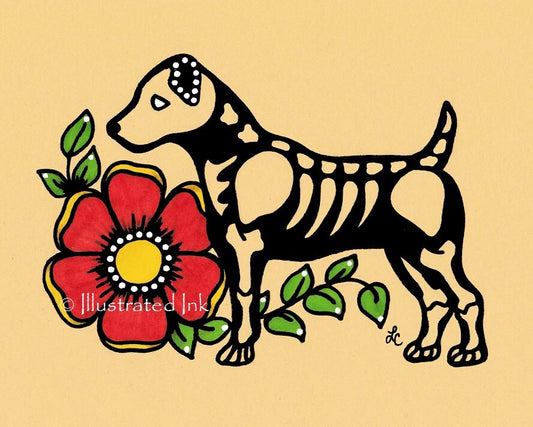 Day of the Dead Dog JACK RUSSELL TERRIER Dia de los Muertos Art Print - Customizable