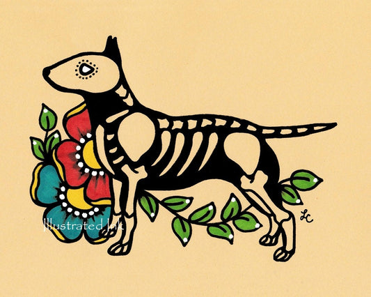 Day of the Dead Dog BULL TERRIER Dia de los Muertos Art Print - Customizable