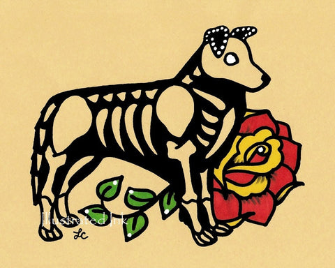 Day of the Dead Dog BORDER COLLIE Dia de los Muertos Art Print - Customizable