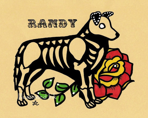 Day of the Dead Dog BORDER COLLIE Dia de los Muertos Art Print - Customizable