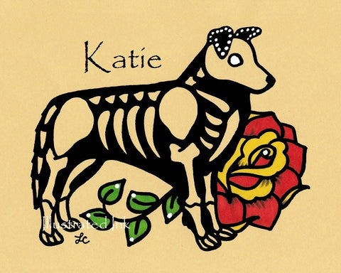 Day of the Dead Dog BORDER COLLIE Dia de los Muertos Art Print - Customizable