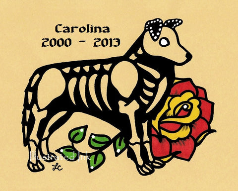 Day of the Dead Dog BORDER COLLIE Dia de los Muertos Art Print - Customizable