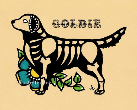 Day of the Dead Dog GOLDEN RETRIEVER Dia de los Muertos Art Print - Customizable