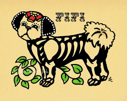 Day of the Dead Dog SHIH TZU Dia de los Muertos Art Print - Customizable