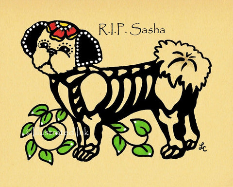 Day of the Dead Dog SHIH TZU Dia de los Muertos Art Print - Customizable