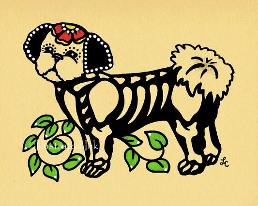 Day of the Dead Dog SHIH TZU Dia de los Muertos Art Print - Customizable