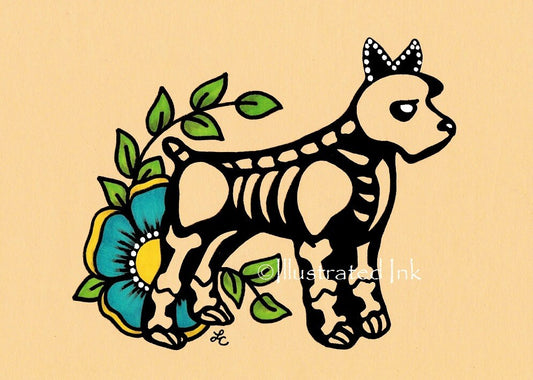 Day of the Dead SCHNAUZER Dog Dia de los Muertos Art Print - Customizable