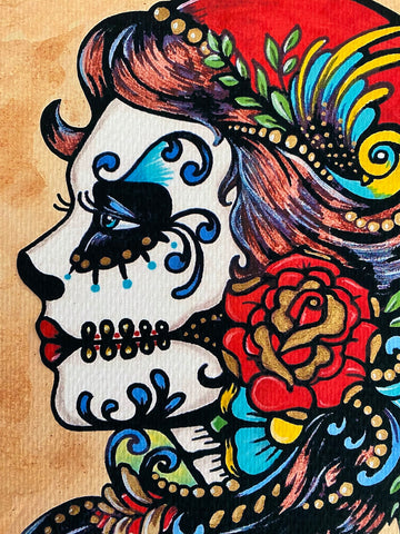 Dia de los Muertos Beauty with Roses Art Print