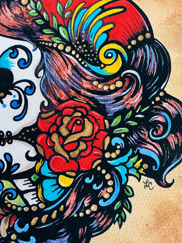 Dia de los Muertos Beauty with Roses Art Print