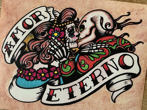 Day of the Dead "Amor Eterno" Sugar Skull Love Couple Art Print