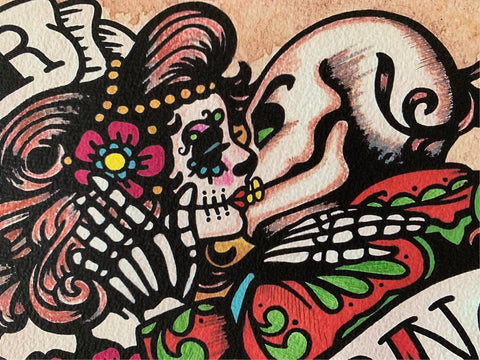 Day of the Dead "Amor Eterno" Sugar Skull Love Couple Art Print