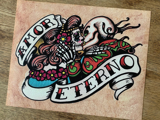 Day of the Dead "Amor Eterno" Sugar Skull Love Couple Art Print