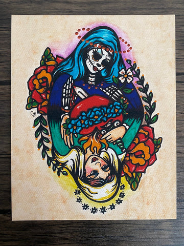 Day of the Dead Virgin Mary "Queen of Hearts" Traditional Tattoo Art Print