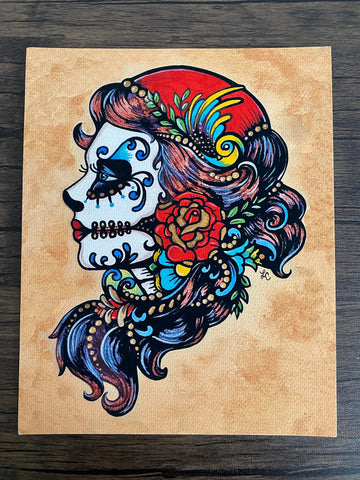 Dia de los Muertos Beauty with Roses Art Print