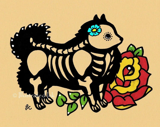 Day of the Dead Dog POMERANIAN Dia de los Muertos Art Print - Customizable
