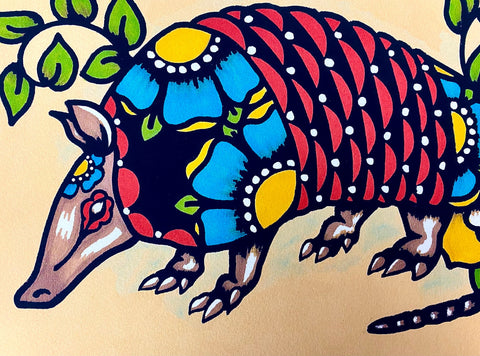 Traditional Tattoo Armadillo Folk Art Print