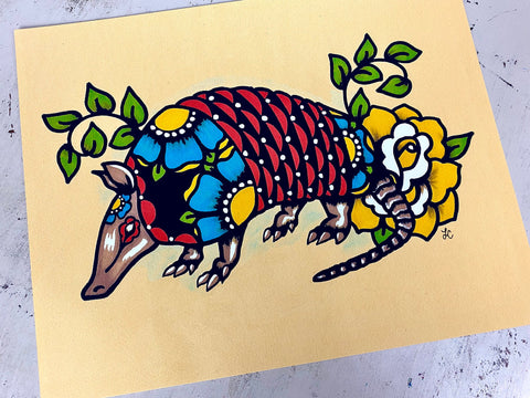 Traditional Tattoo Armadillo Folk Art Print