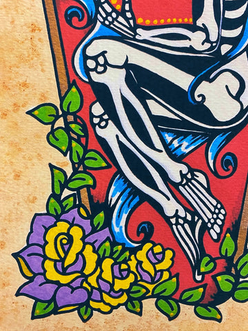 Day of the Dead Coffin Girl with Sacred Heart Art Print