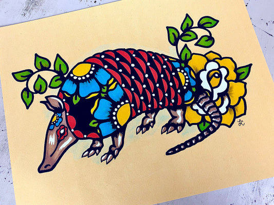Traditional Tattoo Armadillo Folk Art Print