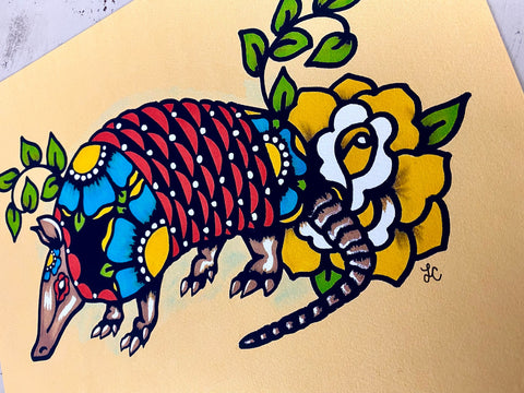 Traditional Tattoo Armadillo Folk Art Print