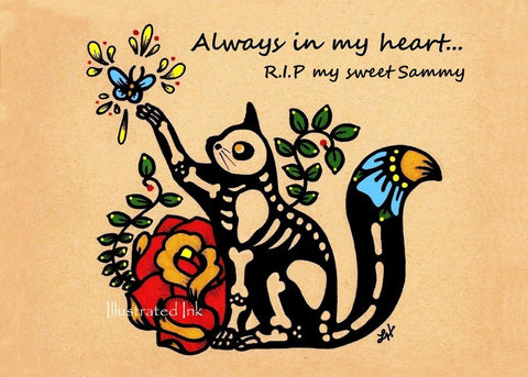 Day of the Dead Cat Dia de los Muertos Art Print - Customizable