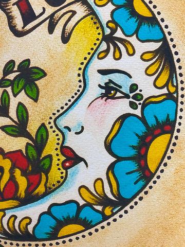 Traditional Tattoo Moon Art "La Luna" Loteria Art Print