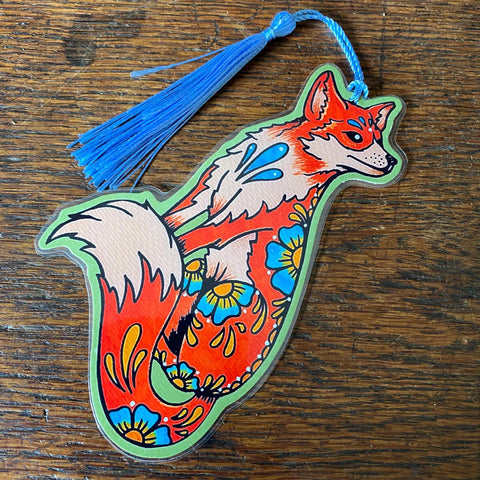 Traditional Tattoo Fox Bookmark - Choose Your Tassel Color
