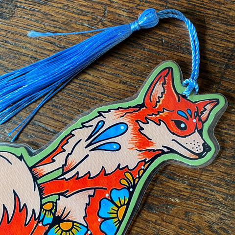 Traditional Tattoo Fox Bookmark - Choose Your Tassel Color