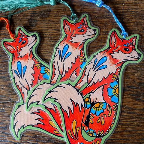 Traditional Tattoo Fox Bookmark - Choose Your Tassel Color