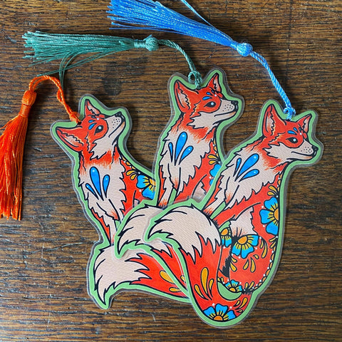 Traditional Tattoo Fox Bookmark - Choose Your Tassel Color