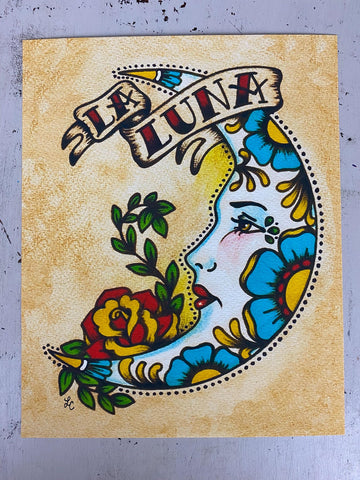 Traditional Tattoo Moon Art "La Luna" Loteria Art Print