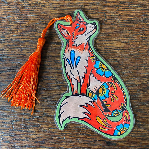 Traditional Tattoo Fox Bookmark - Choose Your Tassel Color