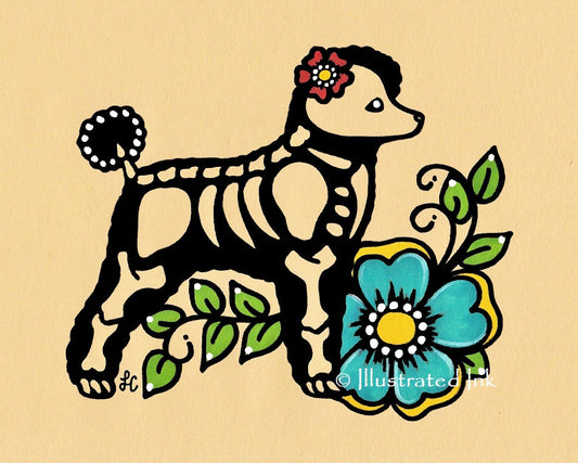 Dia de los Muertos Dog POODLE Day of the Dead Art Print - Customizable