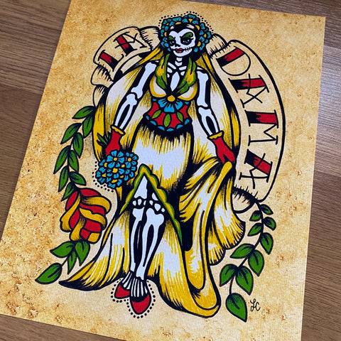 Day of the Dead Couple Art Prints Loteria "La Dama" and "El Catrin" Set