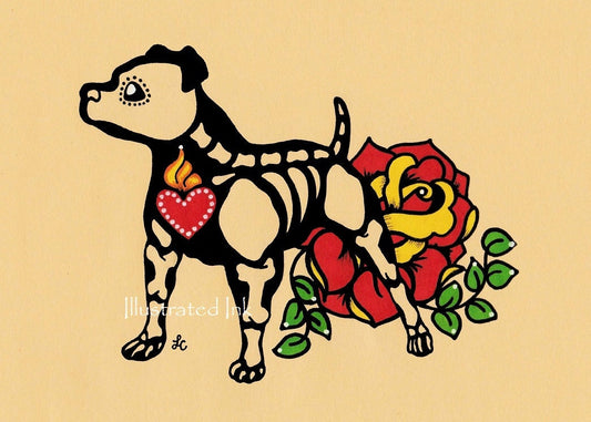 Day of the Dead PIT BULL Dog Dia de los Muertos Art Print - Customizable