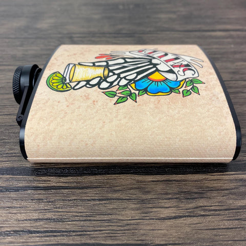 Tequila Flask Day of the Dead Skeleton Hand “Salud!” Mexican Folk Art 6 Oz, Black, Stainless Steel with Funnel