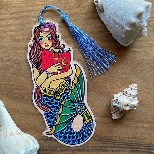 Traditional Tattoo Mermaid Reading Bookmark - Choose Your Tassel Color