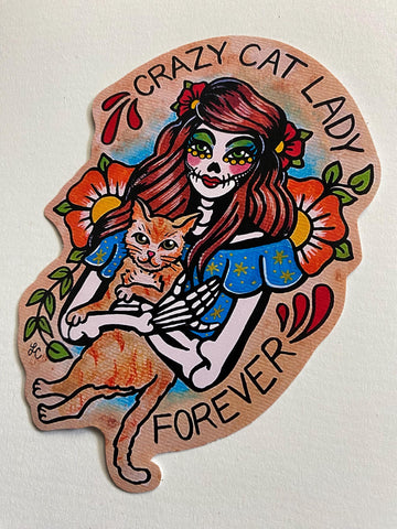 Day of the Dead "Crazy Cat Lady Forever" Sticker Decal