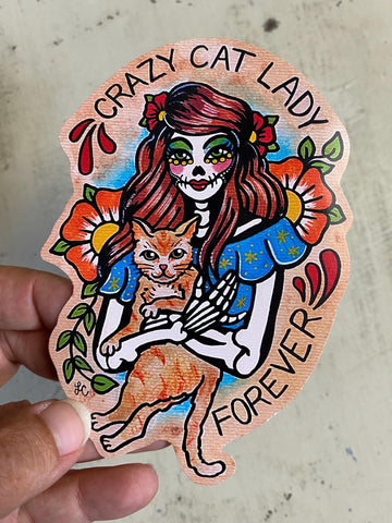 Day of the Dead "Crazy Cat Lady Forever" Sticker Decal