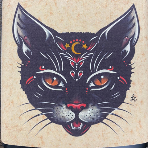 Black Cat Tattoo Flask 6 Oz, Black, Stainless Steel Flask with Funnel