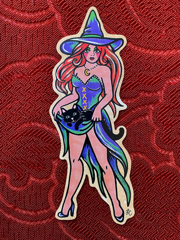 Traditional Tattoo Witch Pinup Vinyl Sticker Decal