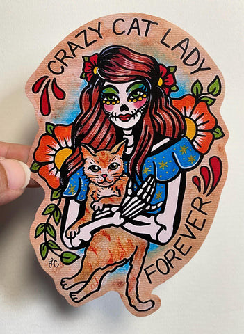 Day of the Dead "Crazy Cat Lady Forever" Sticker Decal
