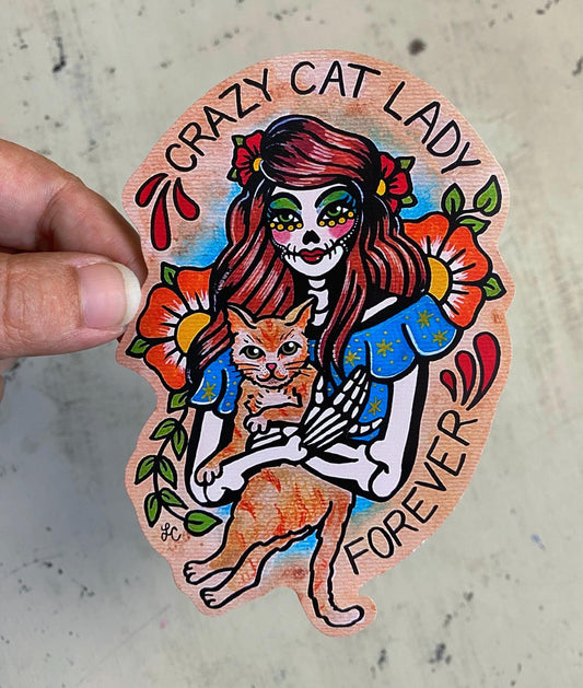 Day of the Dead "Crazy Cat Lady Forever" Sticker Decal