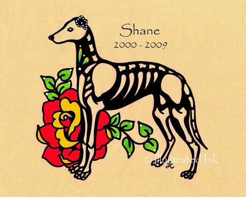 Day of the Dead GREYHOUND or WHIPPET Dog Dia de los Muertos Art Print - Customizable