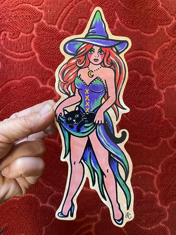 Traditional Tattoo Witch Pinup Vinyl Sticker Decal