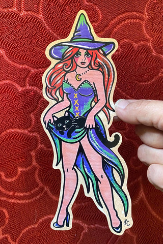 Traditional Tattoo Witch Pinup Vinyl Sticker Decal