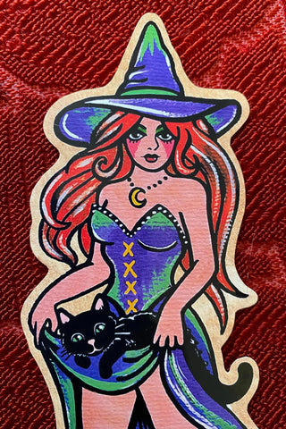 Traditional Tattoo Witch Pinup Vinyl Sticker Decal