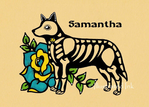 Day of the Dead BLUE HEELER Australian Cattle Dog Dia de los Muertos Art Print - Customizable