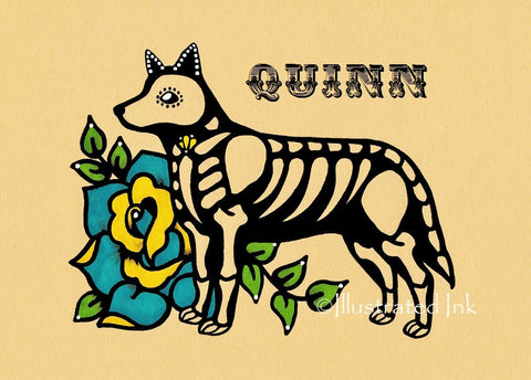 Day of the Dead BLUE HEELER Australian Cattle Dog Dia de los Muertos Art Print - Customizable